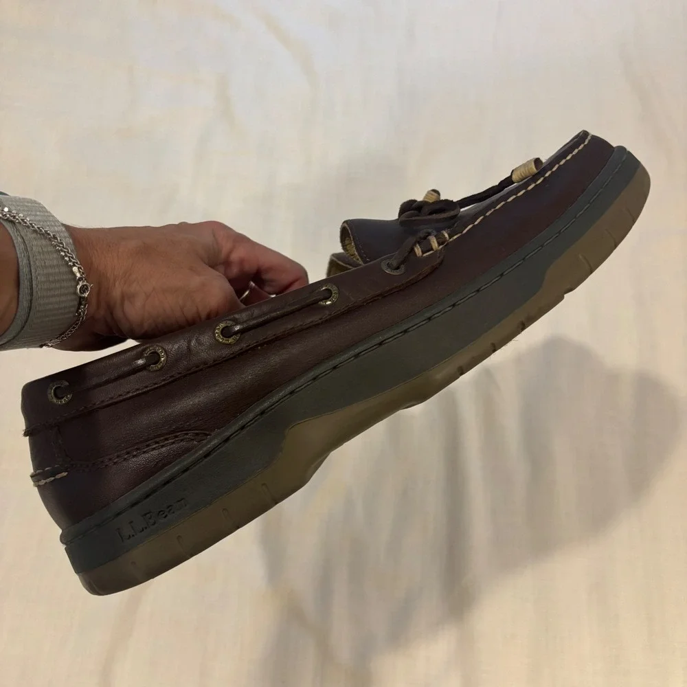 LL Bean Mens Leather Boat Shoes Brown Loafers 11 M